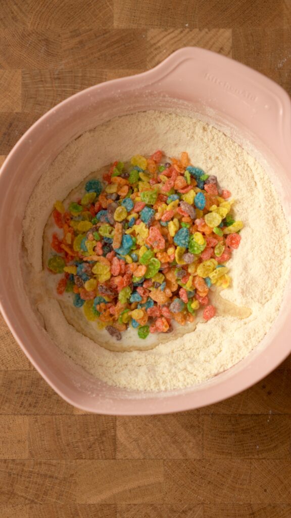 add in the fruity pebbles