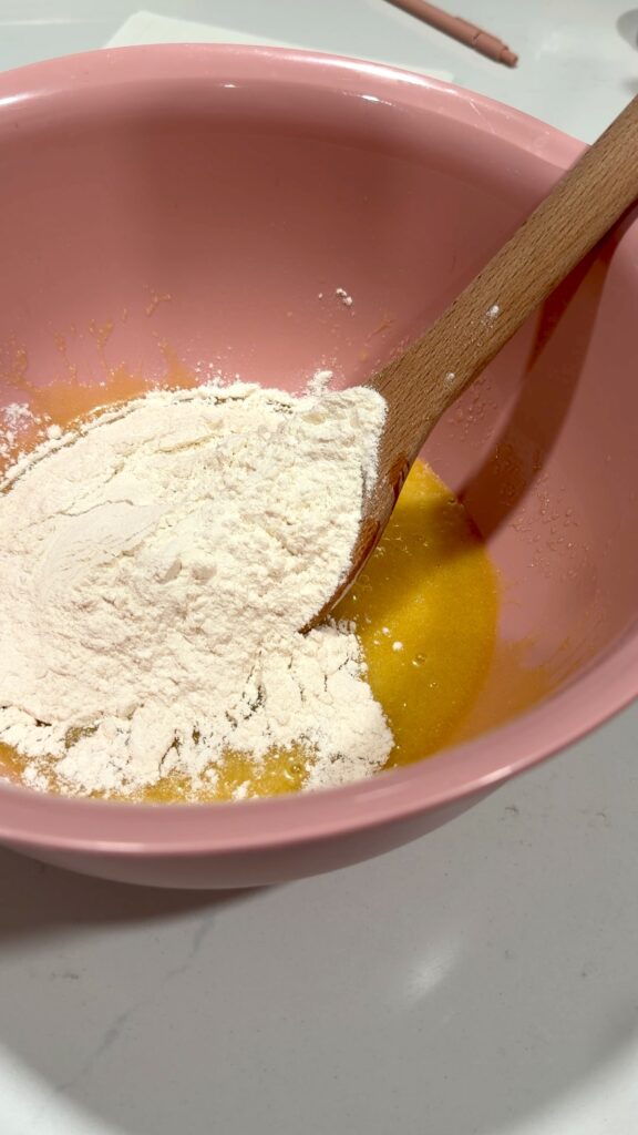 dry ingredients added to the wet mixture
