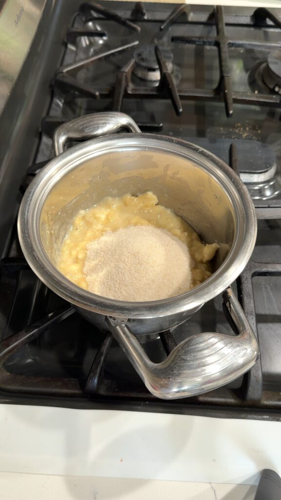 sugar added to the butter and mashed bananas