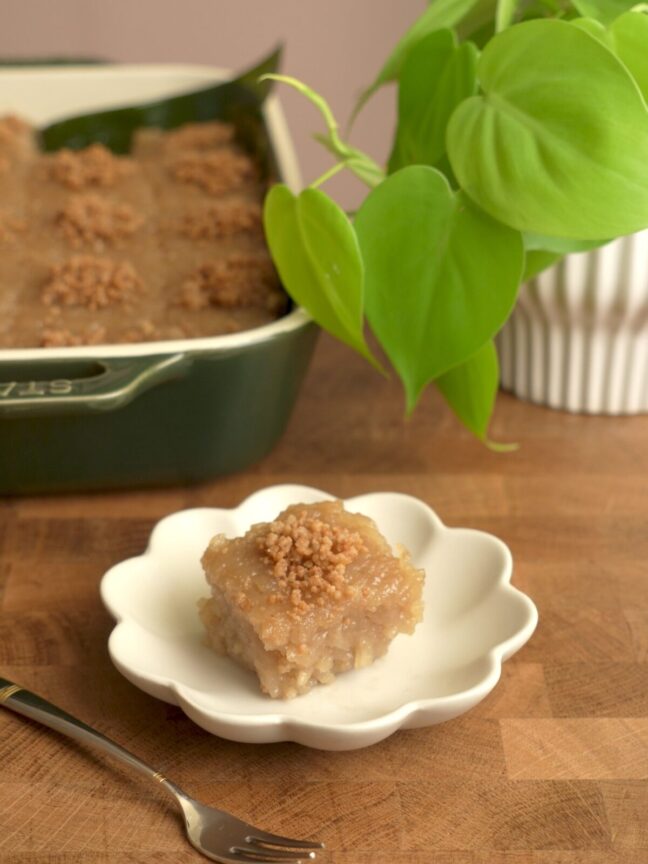 A single plated square of biko